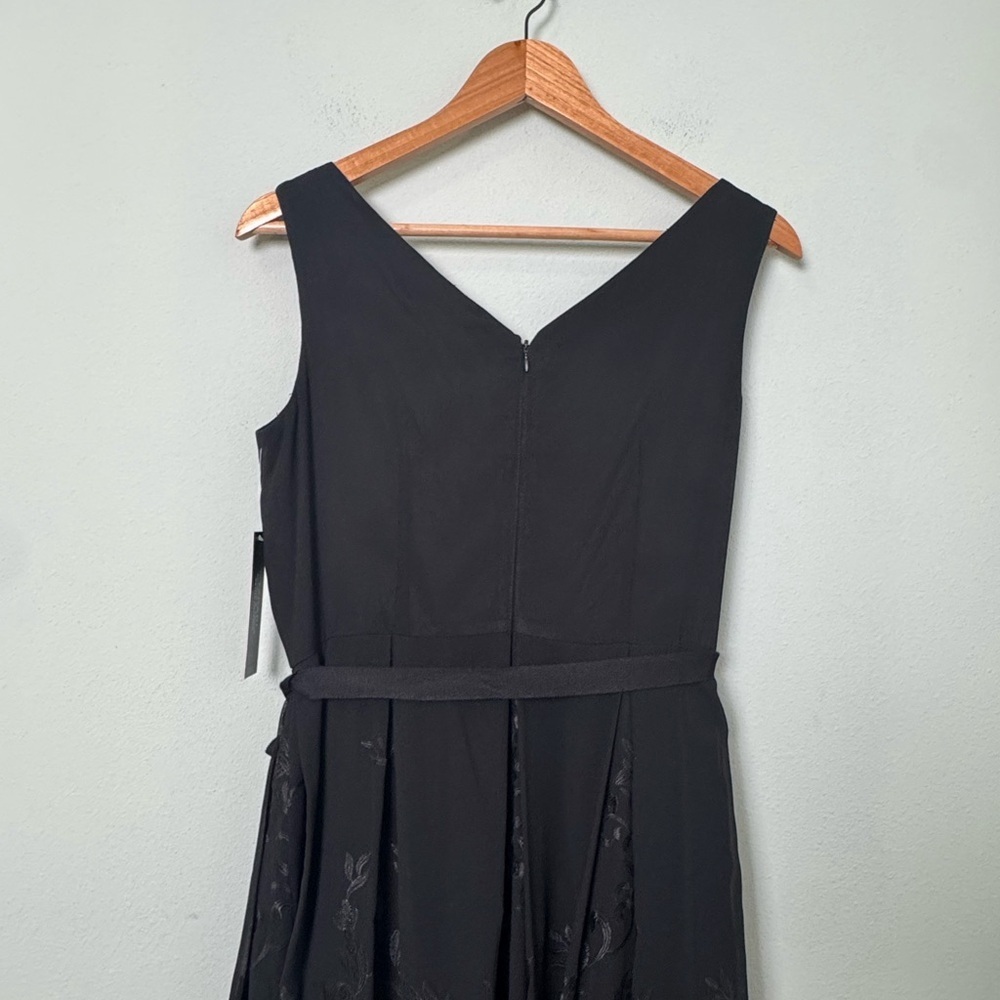NWT Tahari ASL Black Sleeveless Openwork Chiffon Belted Bow‎ A-Line Tea Dress 8P - Picture 6 of 13